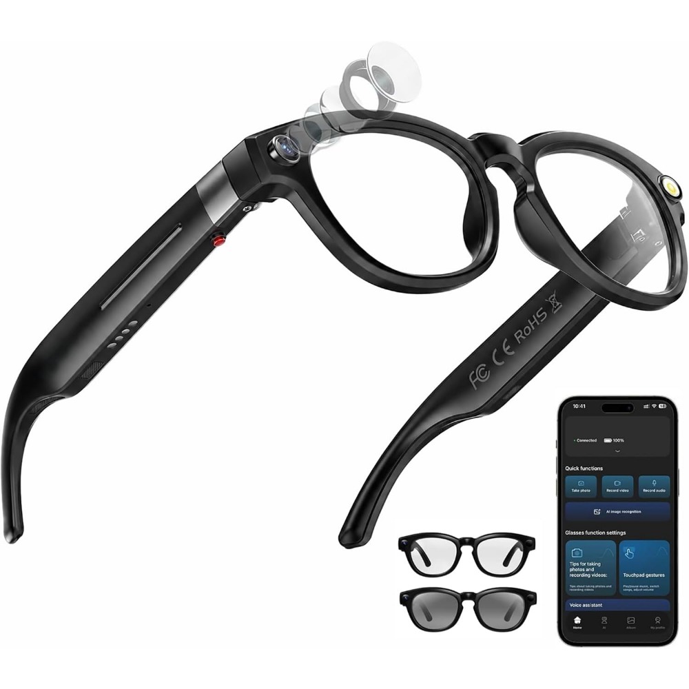 Smart Glasses Lens - نظارات ذكية: كاميرا بدقة 4K، بلوتوث،