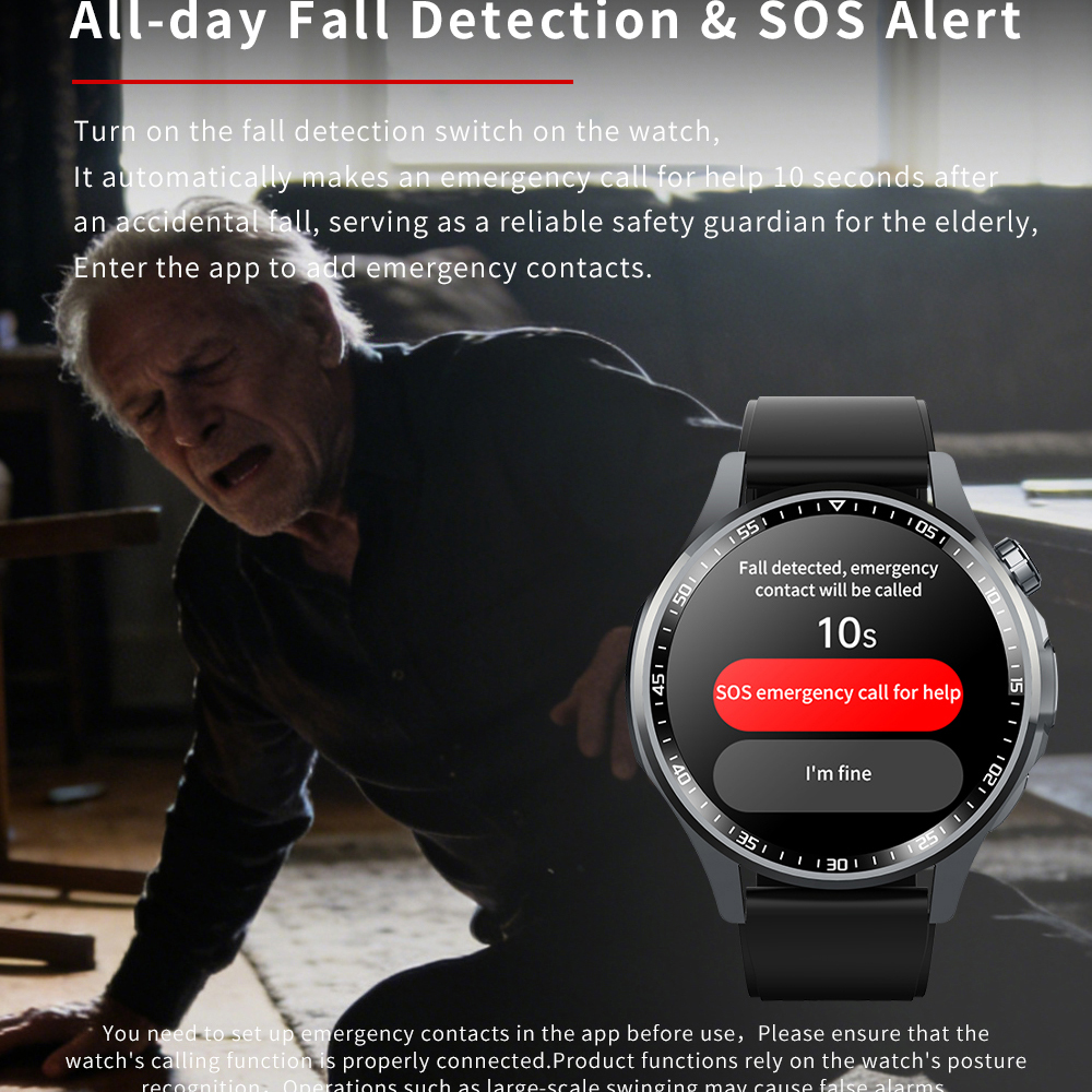 ساعة ذكية للرجال بشاشة فائقة ا - مراجعة Fall Detection Watch وسعره