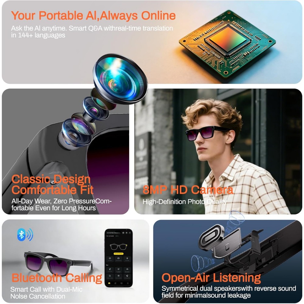 نظارات ذكية مع ترجمة بالذكاء ا - مراجعة Smart Glasses Lens وسعره